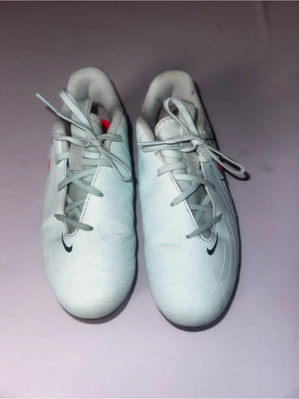 Nike Kids Light mint/White Soccer cleats with Black Swoosh